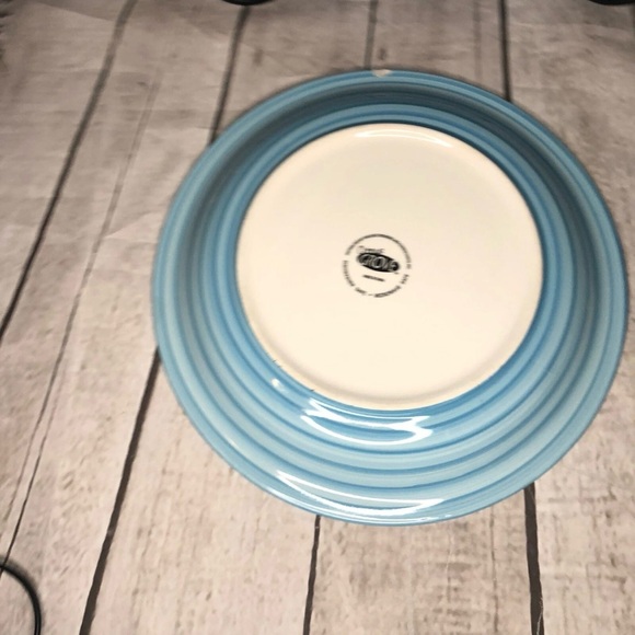 4 Citrus Grove Hand Painted Stoneware Swirl Light Blue And Yellow Dinner Plate - Picture 6 of 10